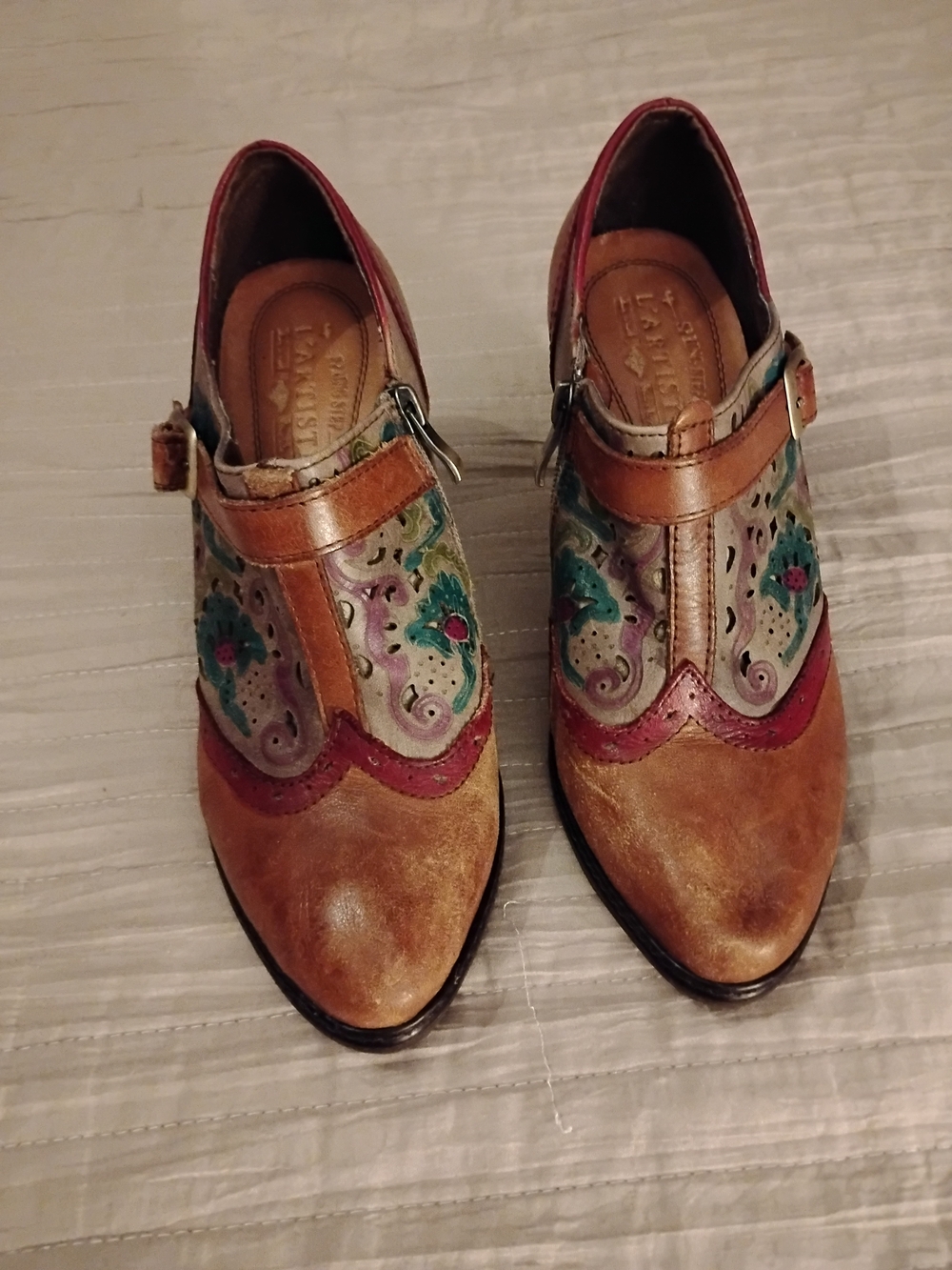 L'Artiste By Spring Step Miso Leather Floral Cutout Booties